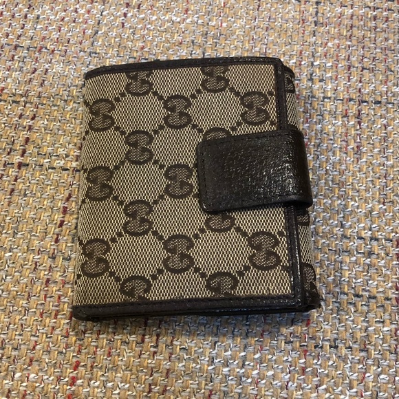 SOLD  GUCCI Men GG Trifold Canvas Jacquard Wallet Brown Leather - Picture 5 of 17